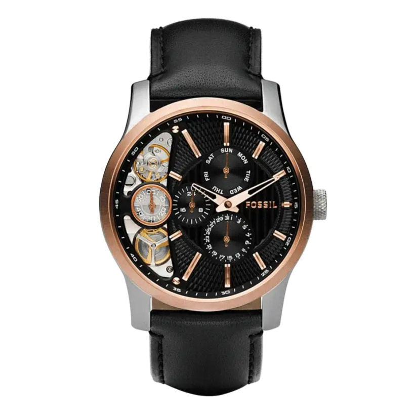 Fossil Twist Multi-Function Chronograph Black Dial Black Leather Strap Watch for Men - ME1099 Buy Now By Fossil