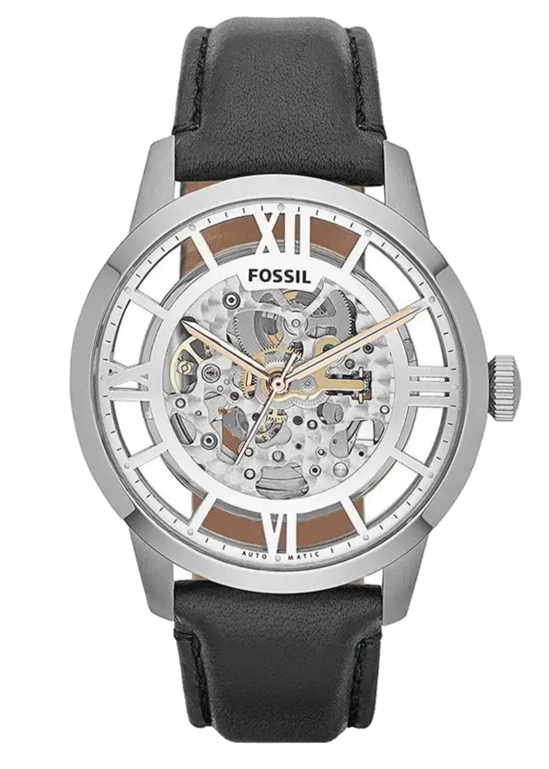 Fossil Townsman Automatic Skeleton Silver Dial Black Leather Strap Watch for Men - ME3041 Buy Now By Fossil