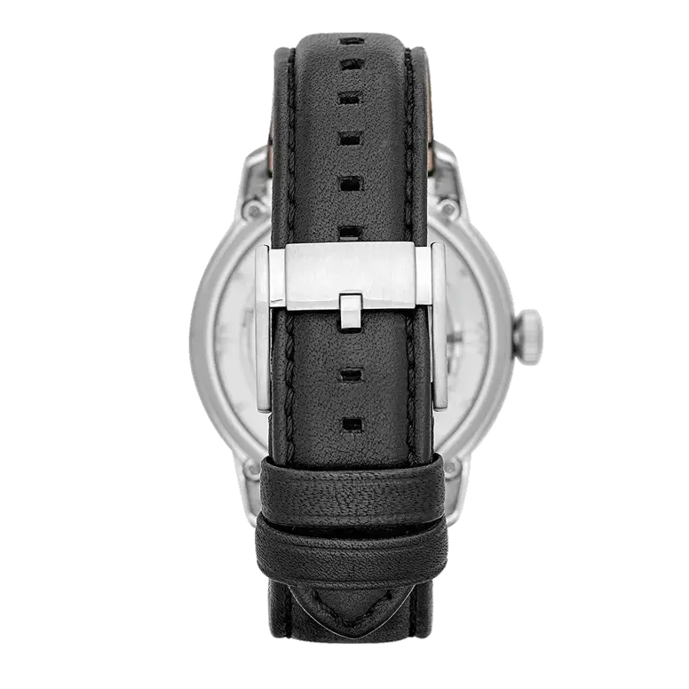 Fossil Townsman Automatic Skeleton Silver Dial Black Leather Strap Watch for Men - ME3041 Buy Now By Fossil