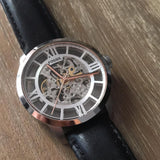 Fossil Townsman Automatic Skeleton Silver Dial Black Leather Strap Watch for Men - ME3041 Buy Now By Fossil