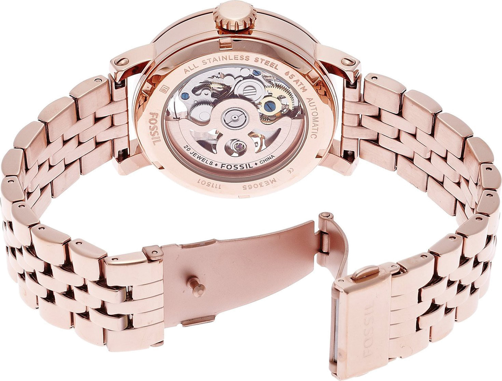 Fossil Boyfriend Automatic Skeleton Rose Gold Dial Rose Gold Steel Strap Watch for Women - ME3065 Buy Now By Fossil