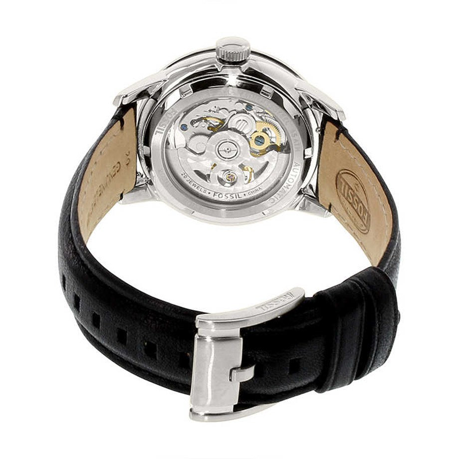 Fossil Townsman Automatic Skeleton White Dial Black Leather Strap Watch for Men - ME3085 Buy Now By Fossil