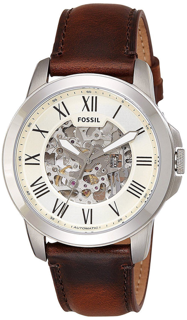 Fossil Grant Automatic Beige Skeleton Dial Brown Leather Strap Watch for Men - ME3099 Buy Now By Fossil