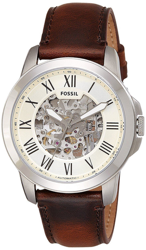 Fossil Grant Automatic Beige Skeleton Dial Brown Leather Strap Watch for Men - ME3099 Buy Now By Fossil