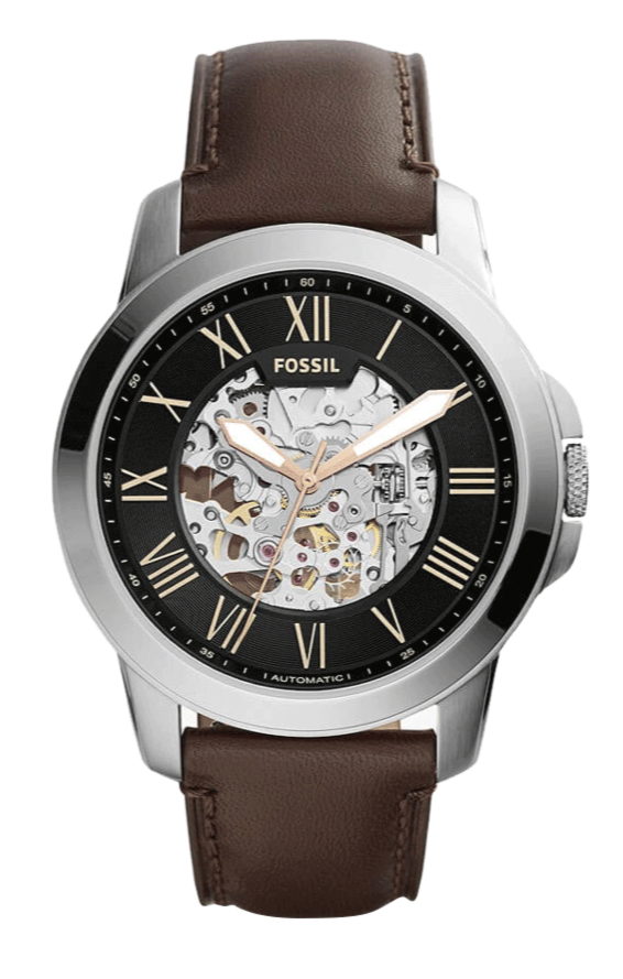 Fossil Grant Automatic Skeleton Black Dial Brown Leather Strap Watch for Men - ME3100 Buy Now By Fossil