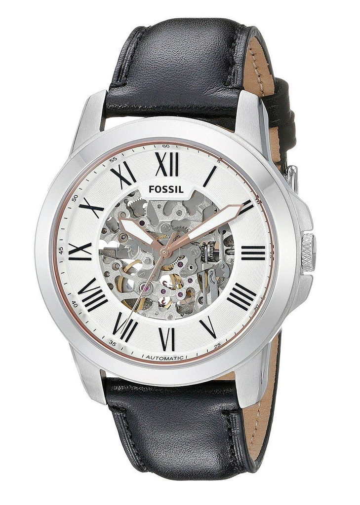 Fossil Grant Automatic Skeleton White Dial Black Leather Strap Watch for Men - ME3101 Buy Now By Fossil