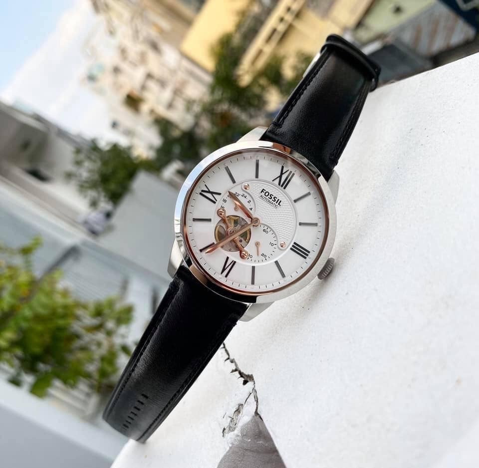 Fossil Townsman Automatic White Dial Black Leather Strap Watch for Men - ME3104 Buy Now By Fossil