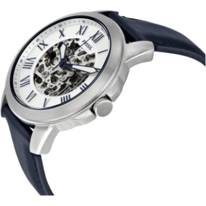 Fossil Grant Automatic Skeleton Silver Dial Blue Leather Strap Watch for Men - ME3111 Buy Now By Fossil