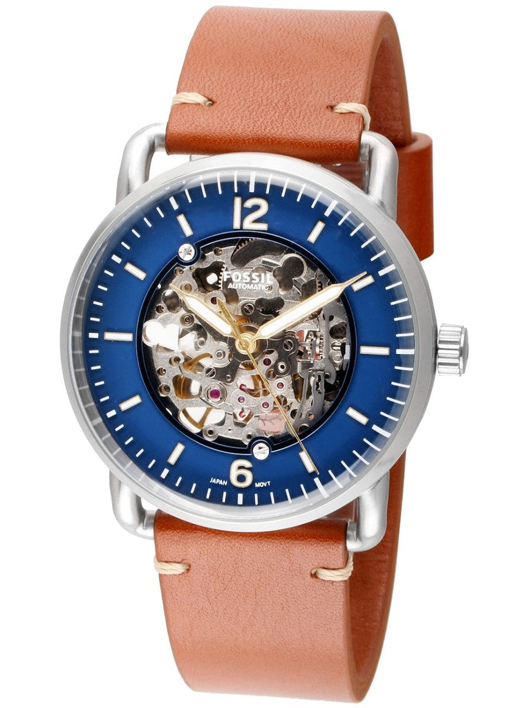 Fossil Commuter Automatic Skeleton Blue Dial Brown Leather Strap Watch for Men - ME3159 Buy Now By Fossil