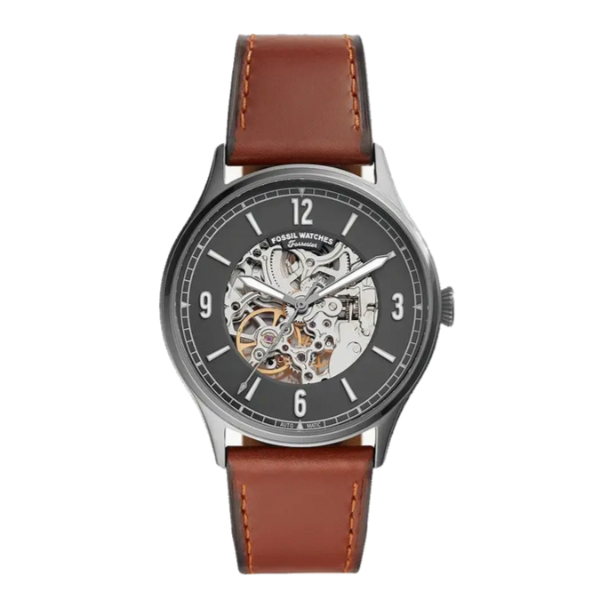 Fossil Forrester Automatic Skeleton Grey Dial Brown Leather Strap Watch for Men - ME3178 Buy Now By Fossil