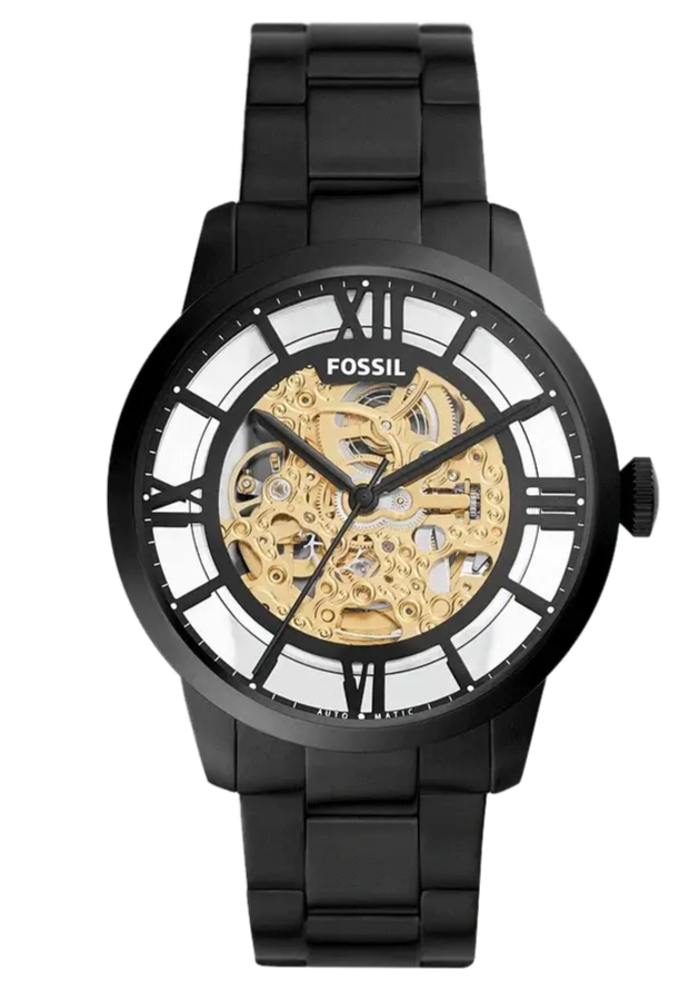 Fossil Townsman Automatic Skeleton Black Dial Black Steel Strap Watch for Men - ME3197 Buy Now By Fossil