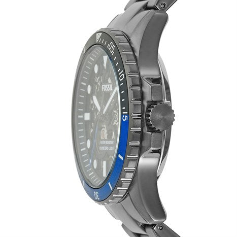 Fossil FB-01 Automatic Skeleton Black Dial Grey Steel Strap Watch for Men - ME3201 Buy Now By Fossil