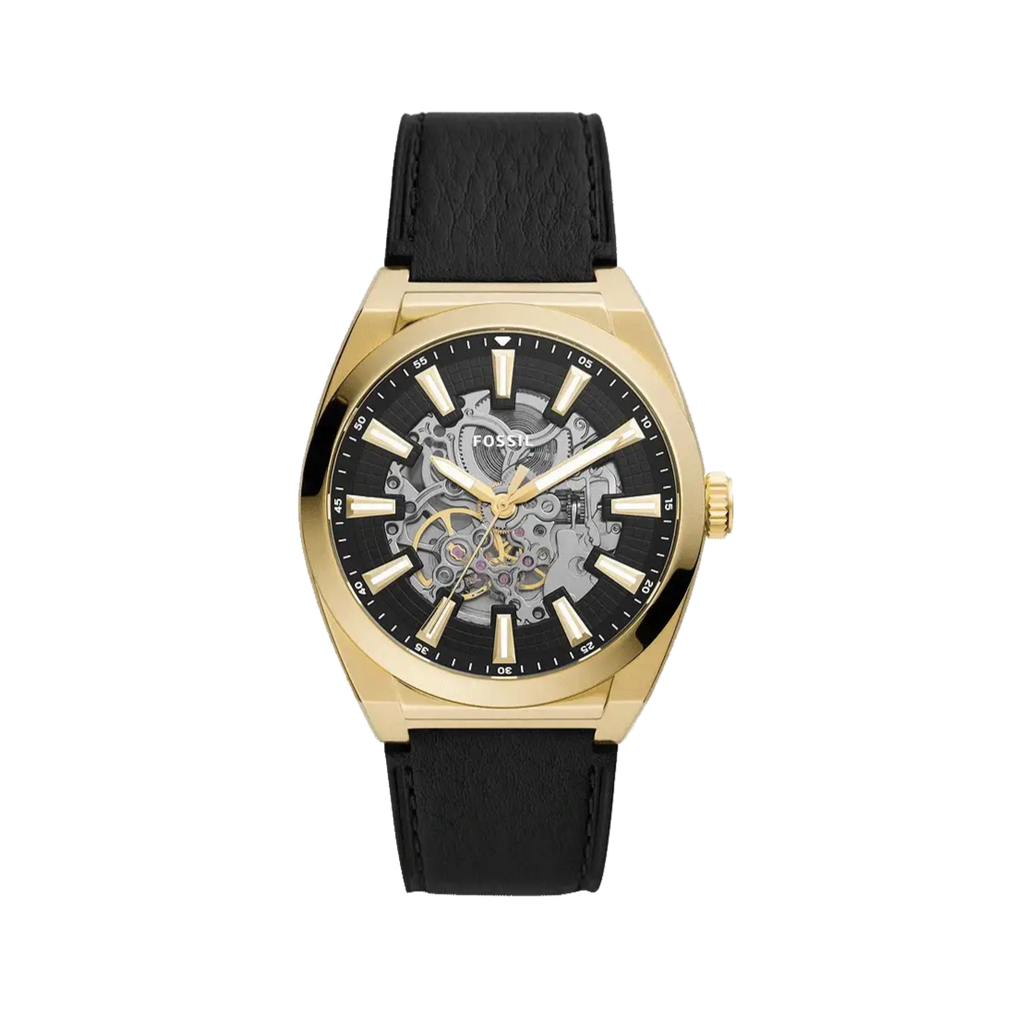 Fossil Everett Automatic Skeleton Black Dial Black Leather Strap Watch for Men - ME3208 Buy Now By Fossil