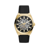 Fossil Everett Automatic Skeleton Black Dial Black Leather Strap Watch for Men - ME3208 Buy Now By Fossil