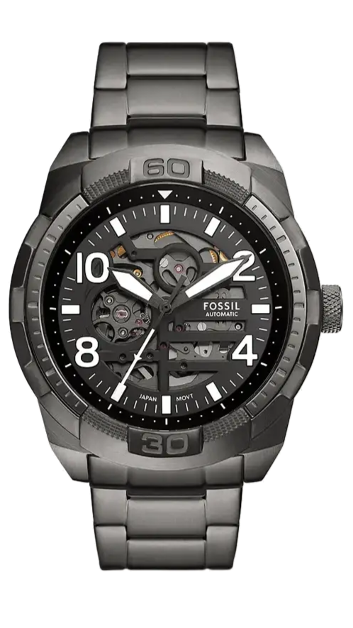 Fossil Bronson Automatic Skeleton Black Dial Grey Steel Strap Watch for Men - ME3255 Buy Now By Fossil