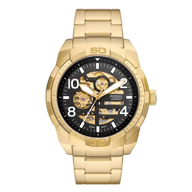 Fossil Bronson Automatic Skeleton Black Dial Gold Steel Strap Watch for Men - ME3257 Buy Now By Fossil