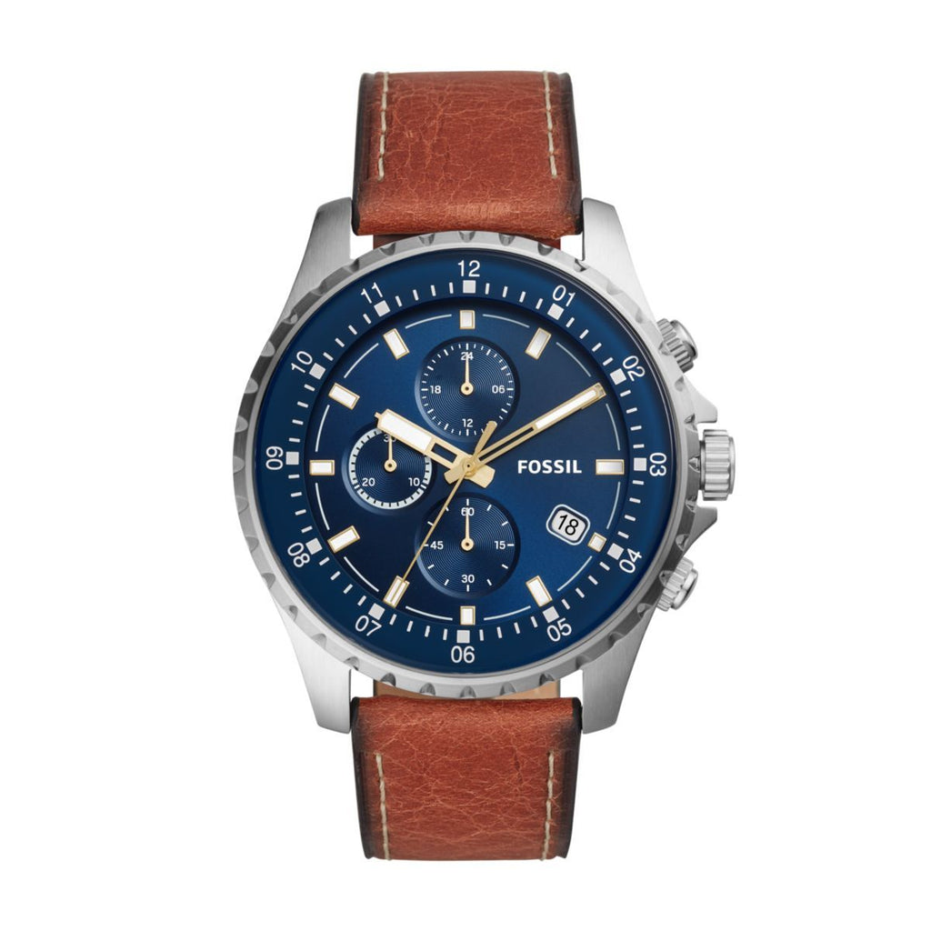 Fossil Dillinger Luggage Chronograph Blue Dial Brown Leather Strap Watch for Men - FS5675 Buy Now By Fossil