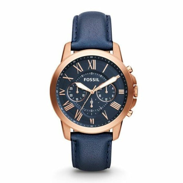 Fossil Grant Chronograph Blue Dial Blue Leather Strap Watch for Men - FS4835 Buy Now By Fossil