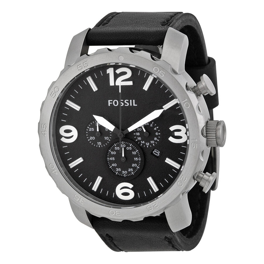 Fossil Nate Chronograph Black Dial Black Leather Strap Watch for Men - JR1436 Buy Now By Fossil