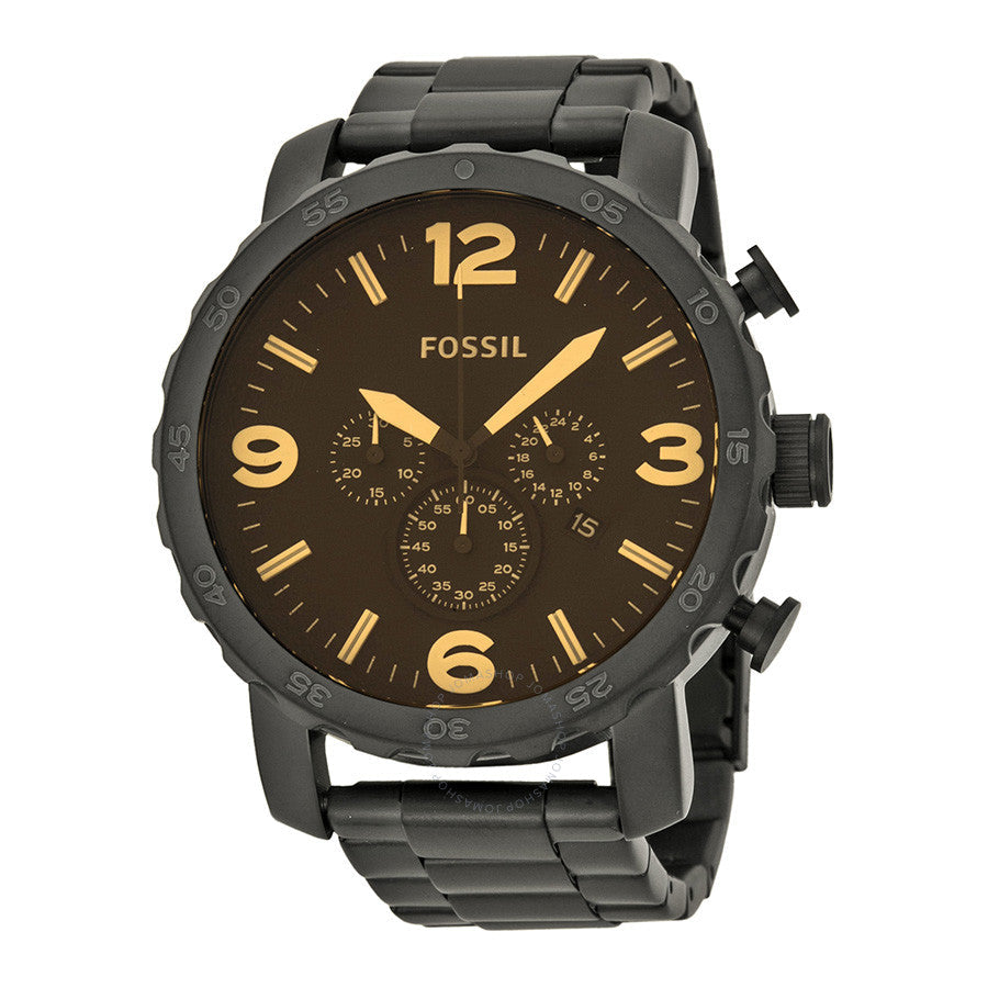 Fossil Nate Chrongraph Ion Plated Black Dial Black Steel Strap Watch for Men - JR1356 Buy Now By Fossil