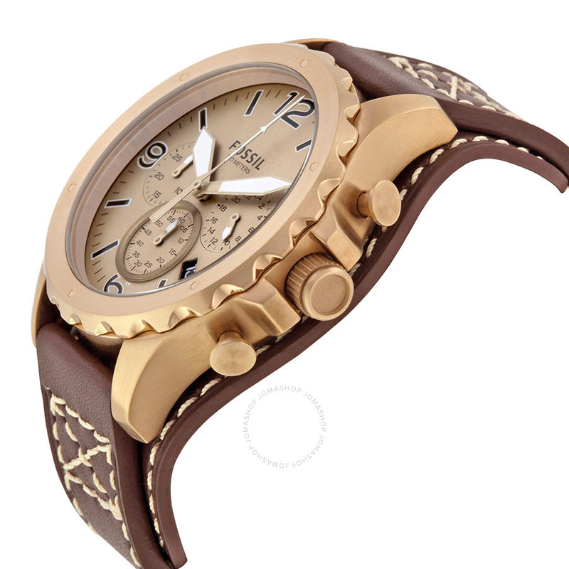 Fossil Nate Chronograph Gold Dial Brown Leather Strap Watch for Men - JR1495 Buy Now By Fossil