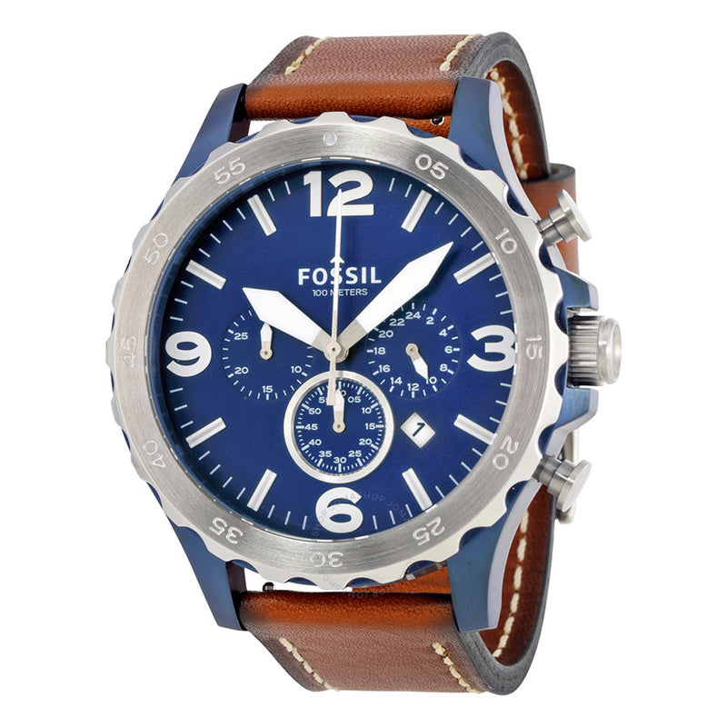 Fossil Nate Chronograph Navy Blue Dial Brown Leather Strap Watch for Men - JR1504 Buy Now By Fossil