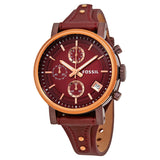 Fossil Original Boyfriend Sport Chronograph Maroon Dial Maroon Leather Strap Watch for Women - ES4114 Buy Now By Fossil