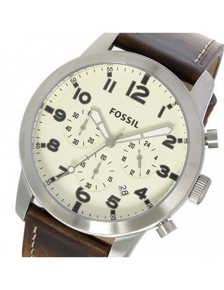Fossil Pilot Chronograph White Dial Brown Leather Strap Watch for Men - FS5146 Buy Now By Fossil