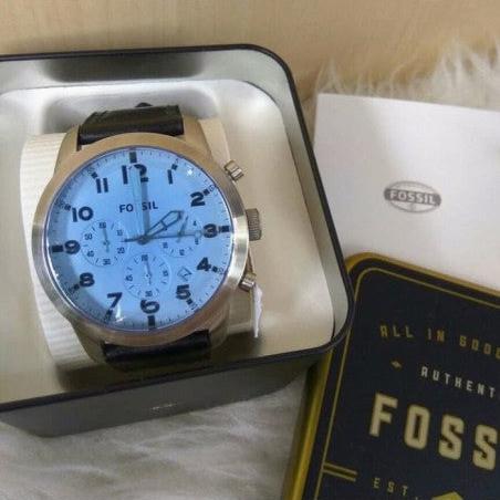 Fossil Pilot Chronograph Sky Blue Dial Black Leather Strap Watch for Men - FS5162 Buy Now By Fossil
