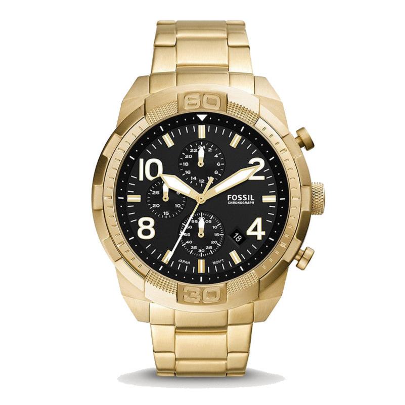 Fossil Bronson Chronograph Black Dial Gold Steel Strap Watch for Men - FS5877 Buy Now By Fossil