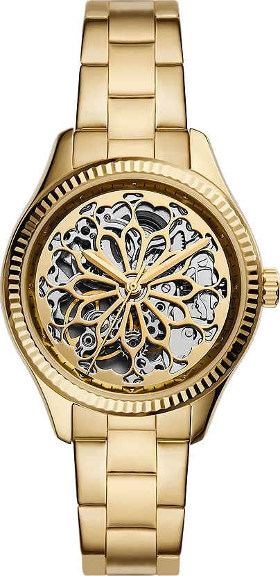 Fossil Rye Automatic Skeleton Gold Dial Gold Steel Strap Watch for Women - BQ3755 Buy Now By Fossil