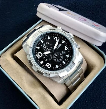 Fossil Bronson Chronograph Black Dial Silver Steel Strap Watch for Men - FS5710 Buy Now By Fossil