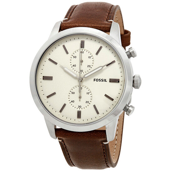Fossil Townsman Chronograph White Dial Brown Leather Strap Watch for Men - FS5350 Buy Now By Fossil