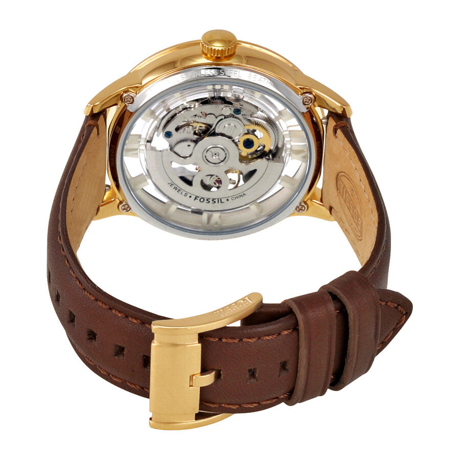 Fossil Townsman Automatic Skeleton Gold Dial Brown Leather Strap Watch for Men - ME3043 Buy Now By Fossil