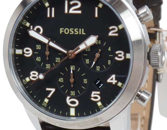 Fossil Pilot 54 Chronograph Black Dial Black Leather Strap Watch for Men - FS5181 Buy Now By Fossil