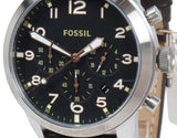 Fossil Pilot 54 Chronograph Black Dial Black Leather Strap Watch for Men - FS5181 Buy Now By Fossil