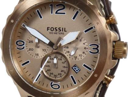 Fossil Nate Chronograph Gold Dial Brown Leather Strap Watch for Men - JR1495 Buy Now By Fossil