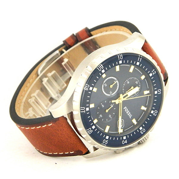 Fossil Dillinger Luggage Chronograph Blue Dial Brown Leather Strap Watch for Men - FS5675 Buy Now By Fossil