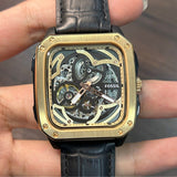 Fossil Inscription Automatic Skeleton Rose Gold Dial Black Leather Strap Watch for Men - BQ2572 Buy Now By Fossil
