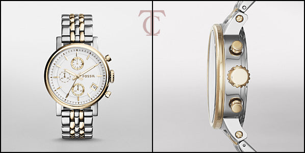 Fossil Original Boyfriend Analog White Dial Two Tone Steel Strap Watch for Women - ES3746 Buy Now By Fossil