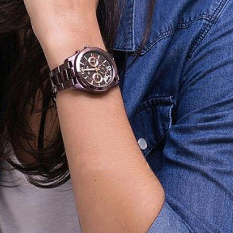 Fossil Perfect Boyfriend Multifunction Maroon Dial Maroon Steel Strap Watch for Women - ES4110 Buy Now By Fossil
