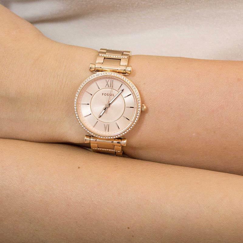 Fossil Carlie Rose Gold Dial Rose Gold Steel Strap Watch for Women - ES4301 Buy Now By Fossil