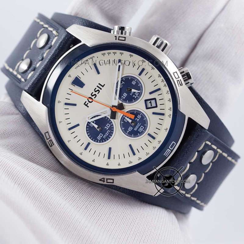 Fossil Coachman Chronograph White Dial Blue Leather Strap Watch for Men - CH3051 Buy Now By Fossil