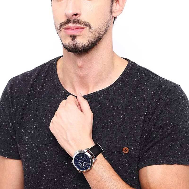 Fossil Grant Chronograph Blue Dial Black Leather Strap Watch for Men - FS4990 Buy Now By Fossil