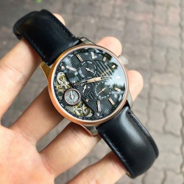 Fossil Twist Multi-Function Chronograph Black Dial Black Leather Strap Watch for Men - ME1099 Buy Now By Fossil