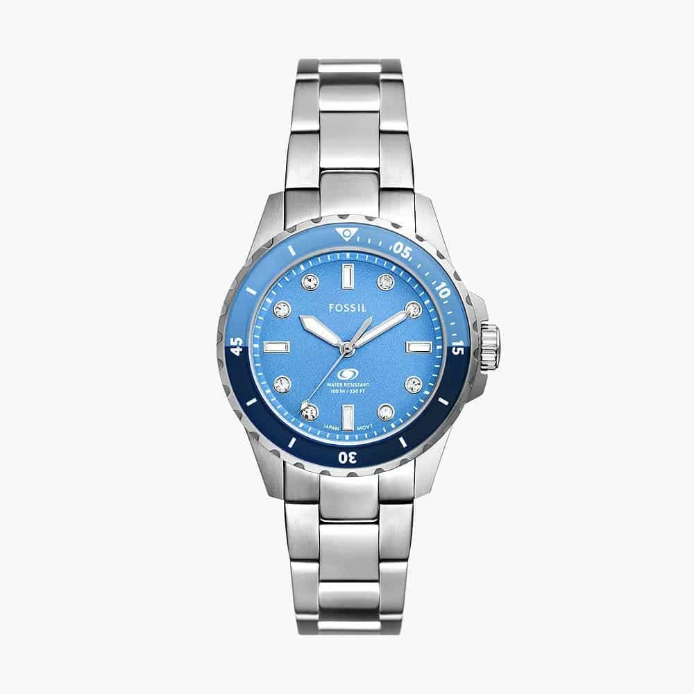 Fossil Blue Dive Three Hand Blue Dial Silver Steel Strap Watch For Women - ES5353 Buy Now By Fossil