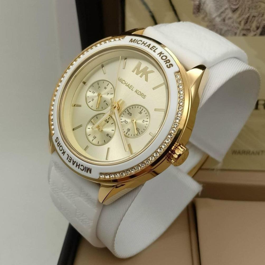 Michael Kors Jessa Quartz Gold Dial White Silicone Strap Watch For Women - MK7267 Buy Now By Michael Kors