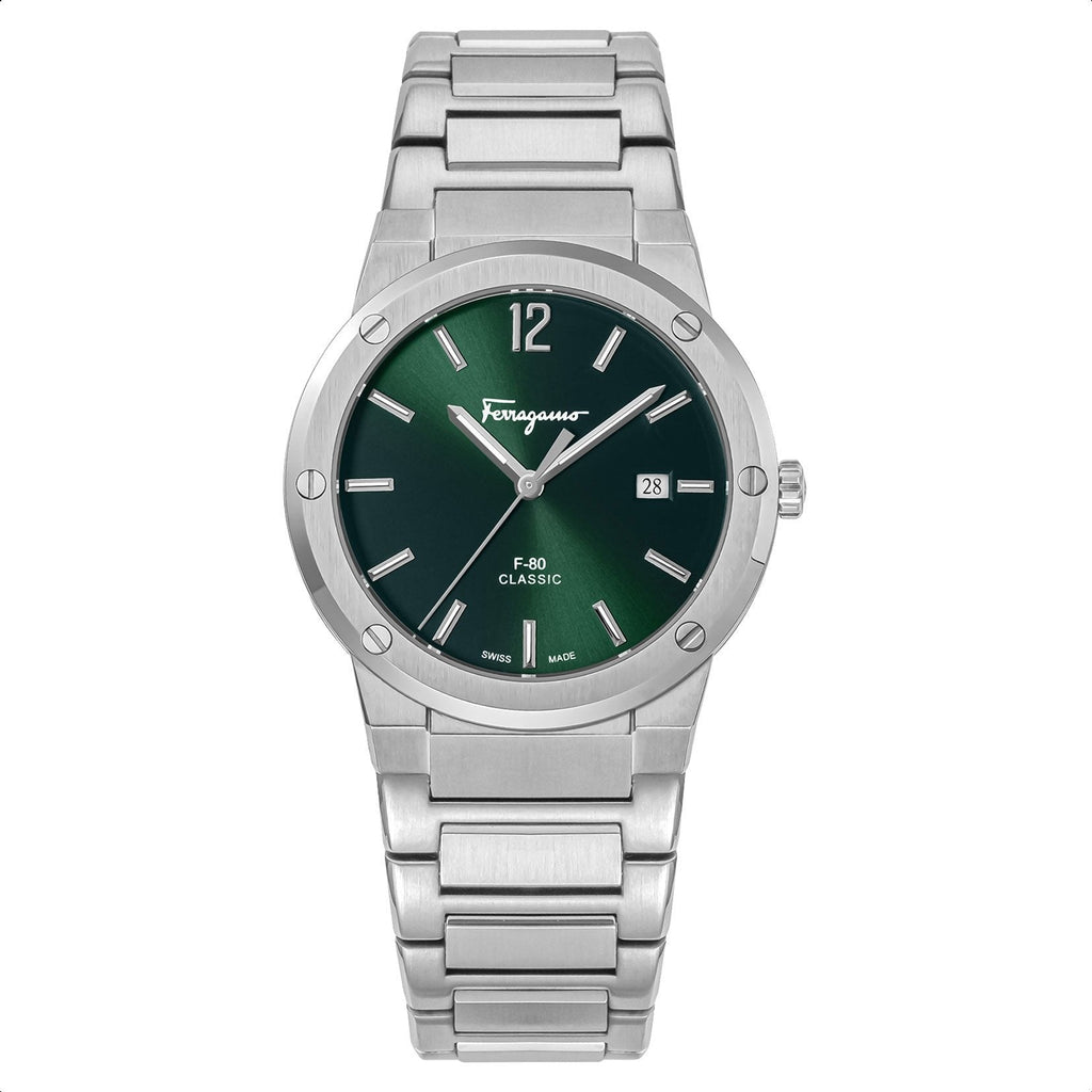Salvatore Ferragamo F-80 Classic Green Dial Silver Steel Strap Watch for Men - SFDT02123 Buy Now By Salvatore Ferragamo
