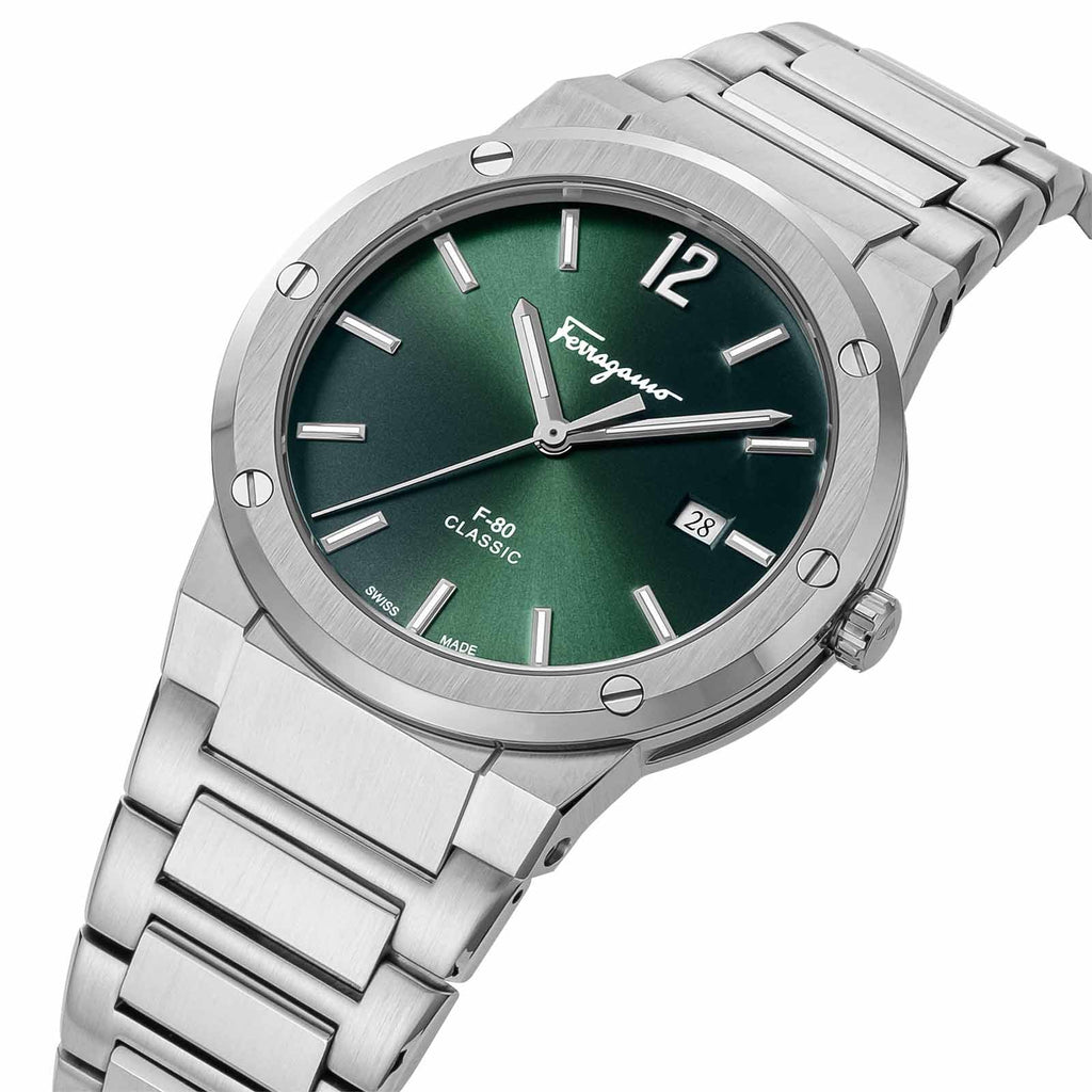 Salvatore Ferragamo F-80 Classic Green Dial Silver Steel Strap Watch for Men - SFDT02123 Buy Now By Salvatore Ferragamo