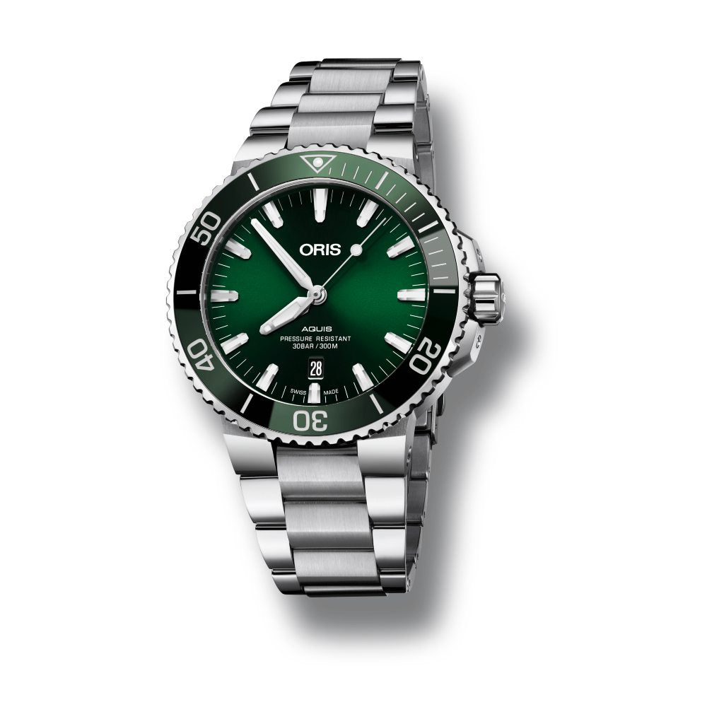 Oris Aquis Date Green Dial Silver Steel Strap Watch for Men - 0173377304157-0782405PEB Buy Now By Oris